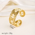 Hammered 18K gold-plated stainless steel wide open cuff bracelet with circular cutouts - Round Hollow Hammered Style (Y15) / Gold