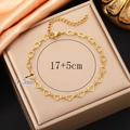 18K gold plated stainless steel hollow heart chain bracelet with adjustable 17+5cm link - Hollow Heart Bracelet / 5.3mm*17+5cm / Gold