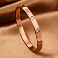Rose gold titanium steel bangle featuring an eight-pointed star and cubic zirconia inlay - 116# Eight-pointed Star With Diamonds - Rose Gold Sz423