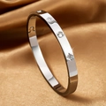 Silver titanium steel hinged bracelet featuring starburst engraving and crystal accents - 115# Eight-pointed Star With Diamond Setting - Steel Color Sz421