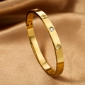 Polished 18k gold plated titanium steel open cuff bangle with star pattern and zircons - 116# Eight-pointed Star With Diamonds - Gold Sz422