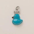 Detailed close-up of a blue enamel duck pendant with a diamond-studded silver crown - Blue Duck
