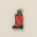 Colgante bota de vaquero colorida con base verde y anillo de conexión dorado - Colgante de Botas Rojas y Verdes