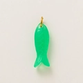Close-up of translucent emerald green resin fish pendant with gold-plated metal loop - Green Fish Pendant