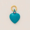 Teal enamel heart pendant with pink rhinestone and golden ring for DIY jewelry - Green Heart Pendant