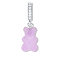 Purple gummy bear pendant with sugar-frosted texture and crystal-studded silver bail - Purple Bear Silver Rhinestone Clasp Pendant