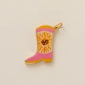 Emaille-Stiefelanhänger in Rosa und Gelb mit Sonnenmotiv und vergoldetem Ring für DIY - Rosa Sonnenstiefel Anhänger