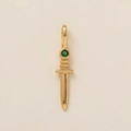 Golden dagger pendant with a round green gemstone setting and intricate vintage details - Gold Sword Dagger Pendant