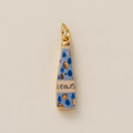 Blauer und goldener Emaille-Flaschenanhänger mit handschriftlicher Hears-Gravur - Blaue Flasche Anhänger