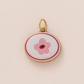 Oval 18K gold-plated stainless steel sardine can charm with pink flower enamel inlay - White Pink Flower Pendant
