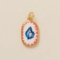 Golden oval pendant with blue seashell pattern and red polka dot border detail - Orange Conch Pendant
