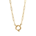 Modern gold paperclip chain necklace featuring a large round spring clasp on white background - Paperclip Necklace 40+5cm with Sailor Clasp
