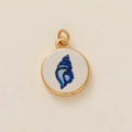 Round ceramic shell pendant with gold plating and blue conch pattern for DIY jewelry - Round Conch Pendant