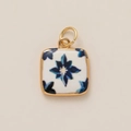 Square blue star pattern enamel pendant with gold plating for DIY jewelry - Blue Flower Pendant (2)