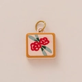 Square floral pendant with 18K gold plating and pink porcelain flower pattern - No.2 Square Red Flower Only (Without Chain)