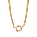 Golden curb chain necklace featuring a large mariner clasp with a minimalist finish - NK Curb Necklace 40+5cm with Sailor Clasp