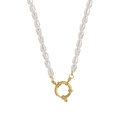 Baroque pearl necklace featuring a prominent gold spring clasp on a white background - Artificial Pearl Necklace 40+5cm with Gold Clasp