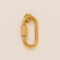 18K gold plated stainless steel oval screw clasp connector with diamond knurled texture - Carabiner Screw Lock Ring