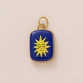 Ciondolo sole rettangolare in smalto blu placcato oro per gioielli fai da te - solo ciondolo / No.12 Sole Piastrina Quadrata