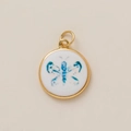 Elegant gold-plated round pendant with white ceramic base and blue butterfly design - Butterfly Pendant
