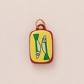 Ciondolo in acciaio inossidabile placcato oro 18K con motivo di pesci e cornice rossa - Pendant Only (Without Chain) / No.19 Pesciolino Verde Piastrina Quadrata