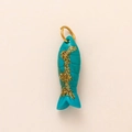 Pendentif poisson turquoise avec paillettes dorées et anneau plaqué or 18K DIY - Forme Poisson Turquoise / Vert Turquoise