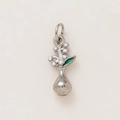 Pendentif vase élégant plaqué or avec lys en émail blanc et une feuille verte - Pendentif Vase Muguet