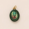 Ciondolo ovale vintage in smalto verde con placcatura 18K e motivo artistico rosso - Ciondolo Ovale Polpo (2) / Pendant Only (Without Chain)