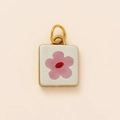 Square 18K gold-plated pendant with pink flower enamel and stainless steel vacuum coating - Light White Pink Flower Pendant