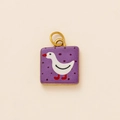 Square 18K gold plated stainless steel pendant with purple duck enamel design - Light Purple White Goose Pendant