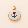 18K gold plated oval tulip pendant with red flower and green leaves for DIY jewelry - Tulip Pattern Pendant