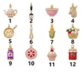 Colección de doce dijes de cocina y comida bañados en oro de 18K con esmalte y perlas - Colgante Tetera de Perlas No. 1