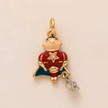 Goldener Superman Herzanhänger mit rot blauem Emaille und funkelnden Kristallsternen - Helden-Anhänger