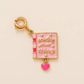 Pink enamel book charm with golden 'reading IS MY thing' text and heart pendant - Reading Book Style