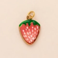 Gold-plated strawberry pendant charm with red enamel and green leaves for DIY jewelry - Strawberry Pendant