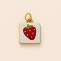 Square stainless steel strawberry pendant with 18K gold plating for DIY jewelry - Square Matte White Strawberry Pendant (Single-Sided Print) / White Strawberry
