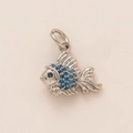 Pendentif poisson en argent avec cristaux bleu foncé et gravure métallique - Pendentif Poisson en Strass Bleu