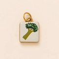 Ciondolo quadrato in acciaio inossidabile placcato oro 18K con motivo broccoli verdi - Ciondolo Broccoli Bianco