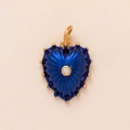 Golden heart pendant with deep blue enamel and central gemstone for DIY jewelry - Dark Blue Heart