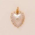 Dopamine style heart pendant in gold and silver finish with centered zircon gem - White Heart