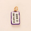 Gold-plated enamel charm pendant with purple border and Peopling Is Hard quote - 22-Purple Square Slogan