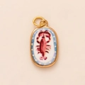 Gold-plated lobster pendant with red illustration and light blue polka dot pattern - Oval Lobster (No. 10)