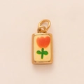 Pendentif rectangle doré avec tulipe en émail jaune pour création de bijoux DIY - Pendentif Fleur Rose