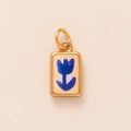 Pendentif doré rectangulaire avec motif de tulipe bleue pour bijoux créatifs - Pendentif Petite Fleur Bleue