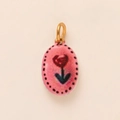 Pendentif escargot rose ovale avec fleur rouge et plaqué or pour bijoux DIY - Pendentif Rose Ovale