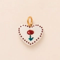Pendentif coeur en céramique blanc avec motif fleur rouge et points violets - Style 19 Pendentif Coeur Rose