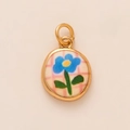 Pendentif fleur d'escargot doré avec broderie bleue et incrustation à carreaux roses - Style 6 Pendentif Fleur Bleue