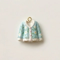 Miniatur-Strickjacke aus Keramik in Hellblau mit Gänseblümchen und Goldanhänger - Blauer Pullover Anhänger