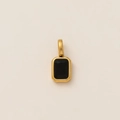 Elegant rectangular black gemstone pendant with textured gold frame for DIY necklaces - September Rhombus Pendant
