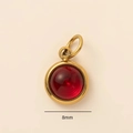 Pendaglio per collana da 8mm in acciaio dorato con zircone rosso di forma rotonda - Ciondolo di Gennaio (Senza Catena) / 8mm